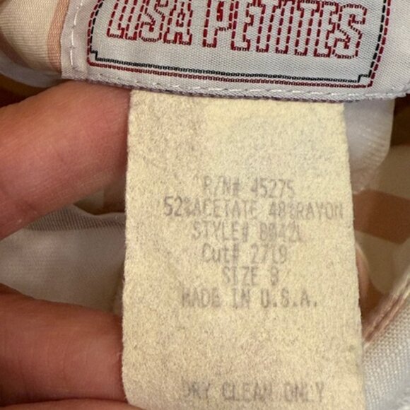 Vintage Pastel Pink Striped Blouson Dress w Lace Trim Collar Ruched Waist Sz 8 - Picture 4 of 10